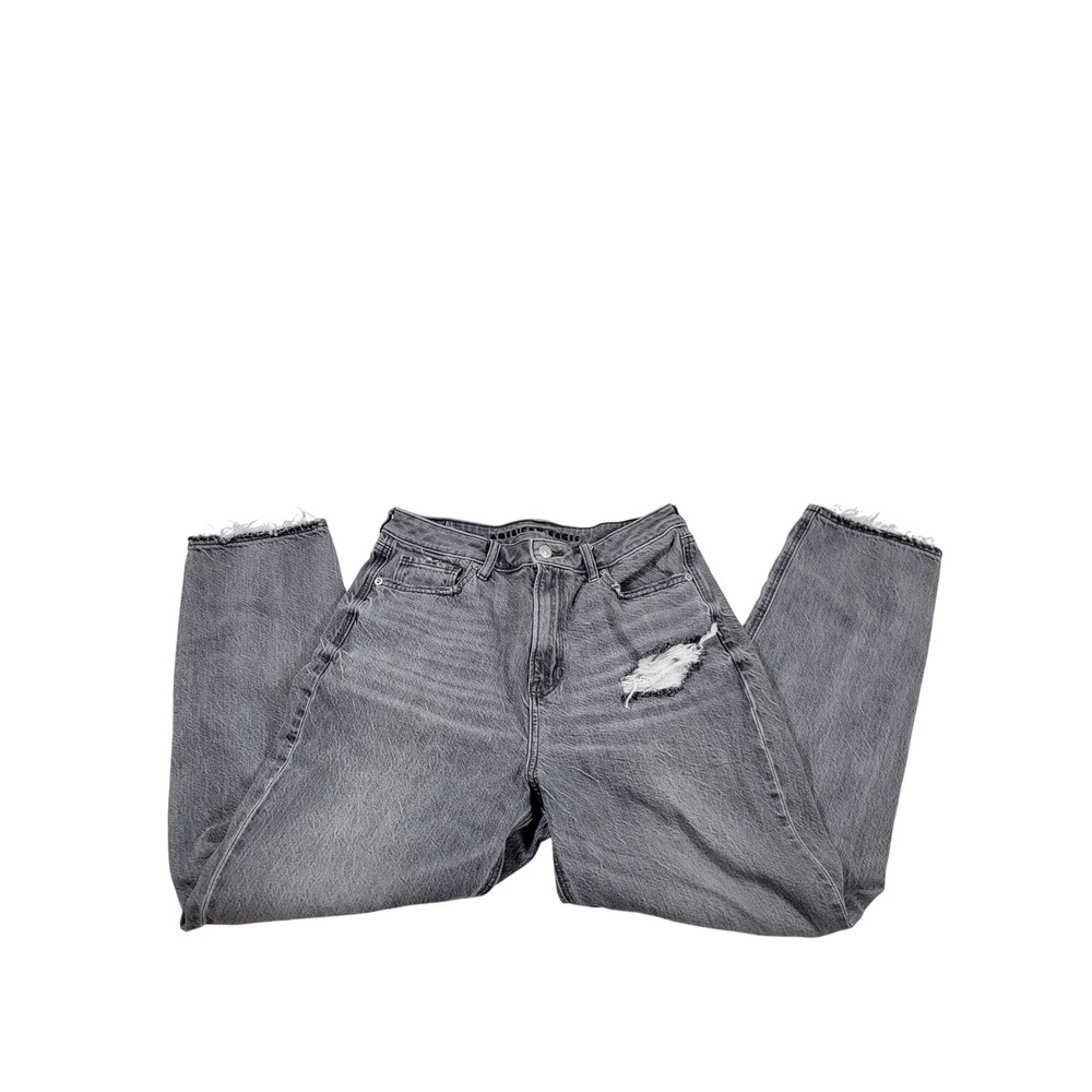American Eagle Mom Jeans Womens 10 Gray Good Distressed High Rise Frayed Hem